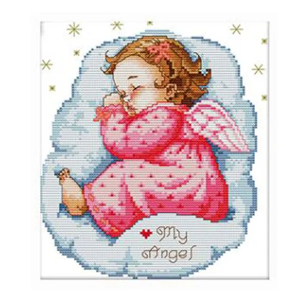 11CT Stamped Cross Stitch Kits Baby Girl Angel Nursery Room Decor Baby Shower Gift DIY Embroidery Kits, 11x13inch By  Panda Superstore