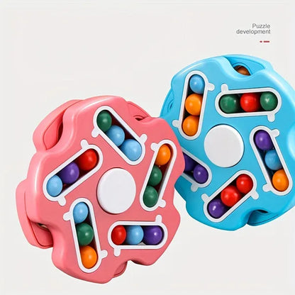 1pc, Red And Blue Rubik's Cube Rolling Ball, Disk Rotating Magic Beans Fingertip Decompression Finger Gyro Educational Toys, Creative Small Gift, Holiday Accessory