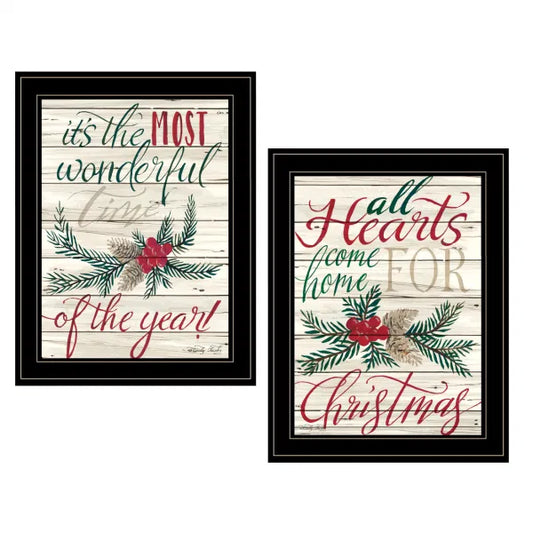 All Hearts Come Home for Christmas" 2-Piece Vignette by Artisan Cindy Jacobs, Ready to Hang Framed Print, Black Frame