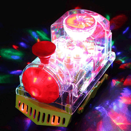 Gear Toy Train, Early Educational Transparent Kids Music Train Toy, Children Electric Rotating Mechanical Gear Train with Flashing Light Train Toy for Boys Toddlers