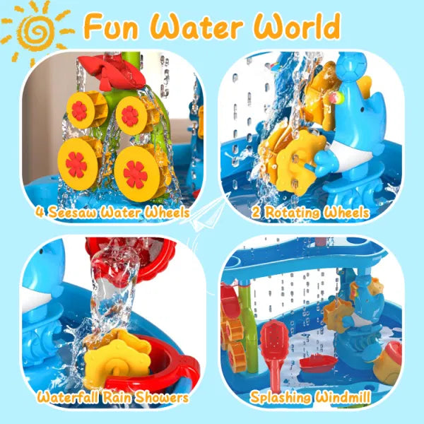 Kid Sand Water Table Toddler Water Activity Table Rain Showers Play Table Toy for 3-6 Years Old Sensory Exercise Friendship Building